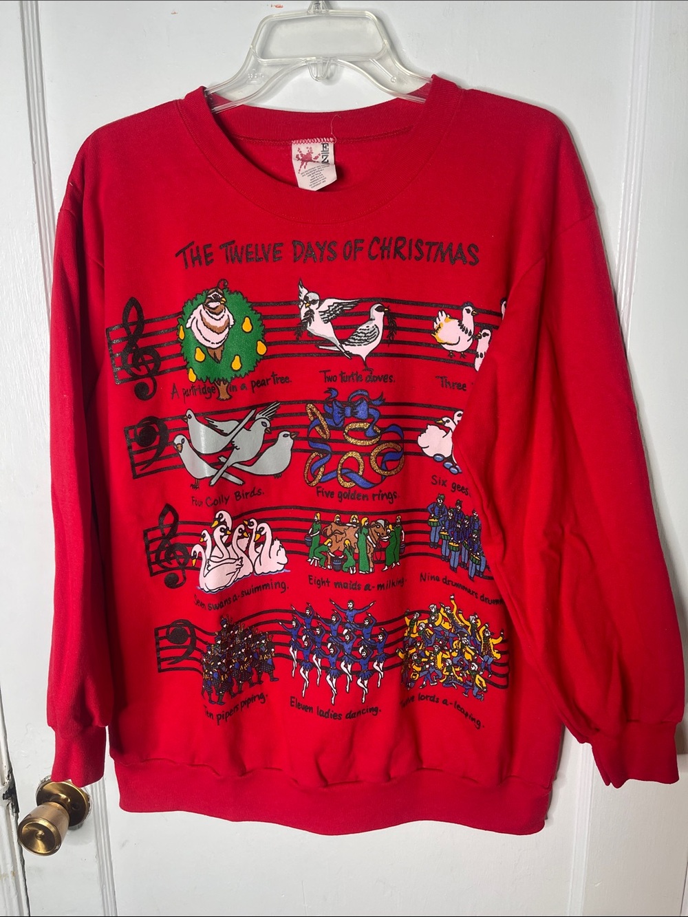 90s Ugly Christmas Sweatshirt 12 Days Song Crewneck Vintage Red 1993 EZL